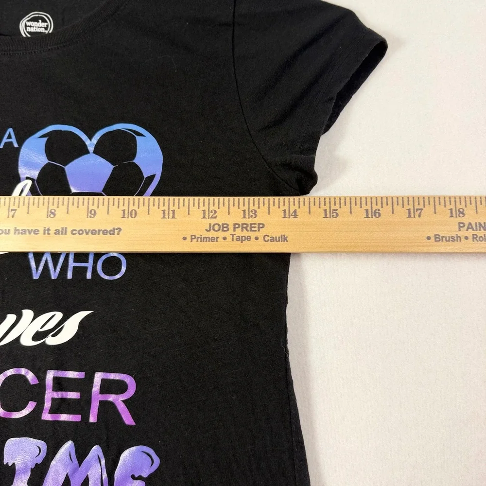Girls Black Soccer and Slime Graphic Tee Shirt Size L 10-12